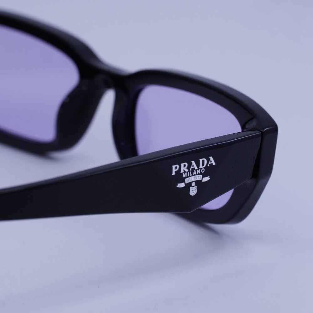 Prada PRB06S 16K40J Sunglasses Black Rectangle Frame, Violet Lenses - Picture 6 of 11